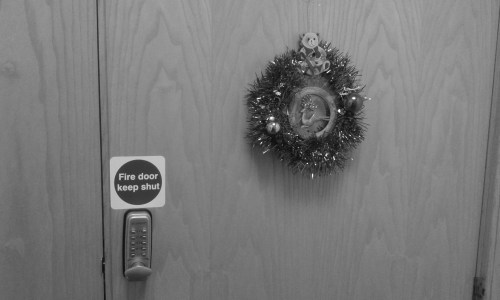 Christmas wreath on office door