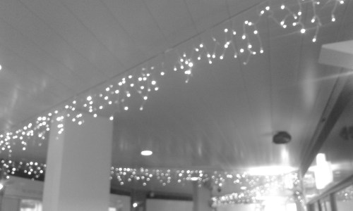 blurry christmas lights in a shopping centre