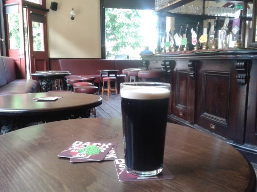 Pint on a table in a pub